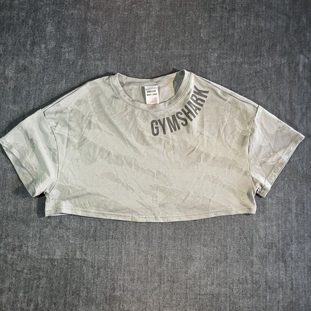 Gymshark Women’s Power Crop Top Size S Smokey Grey Print Short Sleeve Cropped